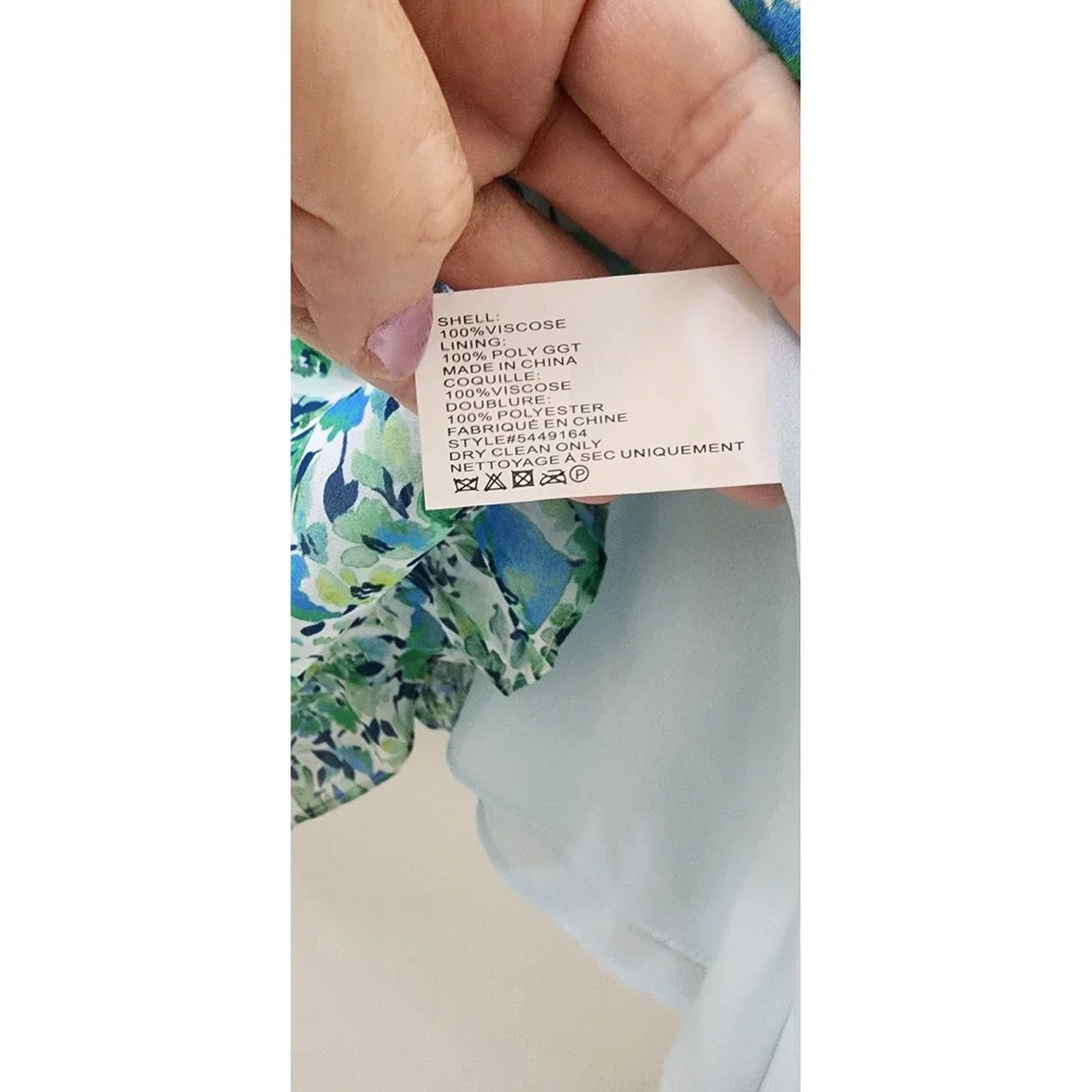Shoshanna Green Blue Floral Tiered Maxi Dress V-Neck Tie Shoulder 5449164 4